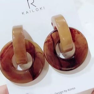 Trendy Marble Acrylic Circle Big Earrings